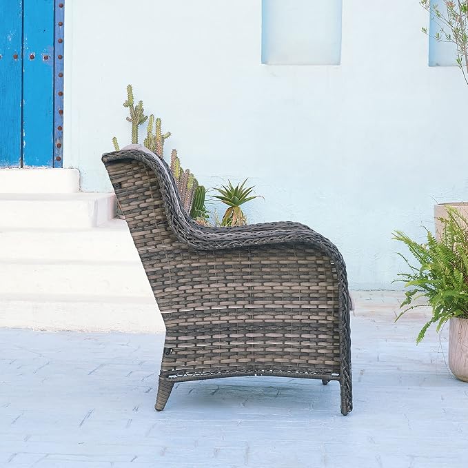 Rilyson Patio Chairs Outdoor Wicker Chair - Rattan Dining Chairs Porch Chairs Outside Club Chairs with High Back and Deep Seating(Mixed Grey/Grey)