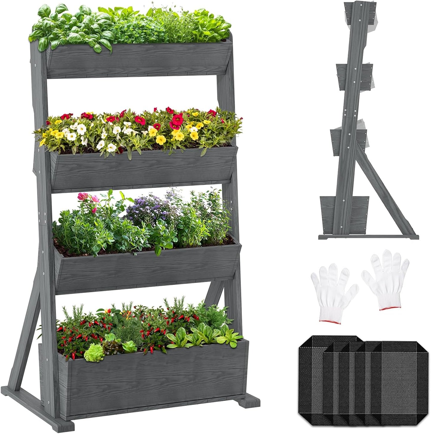 Wooden Vertical Raised Garden Bed, 4 Tier Garden Planters Raised Beds Freestanding Plant Stand Flower Rack Wooden Planter Box for Plants Herbs Flowers Vegetables Outdoor Indoor Gardening