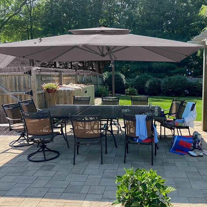PURPLE LEAF 10' x 13' Cantilever Patio Umbrella Outdoor Umbrella with 330lbs Base Large Rectangular Windproof Offset Umbrella for Pool Deck Garden, Ash Mocha