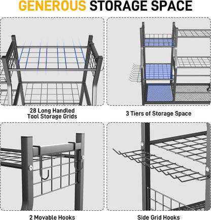 Ultrawall Garden Tool Organizer, Yard Tool Storage Rack for Garage Organization with Lockable Wheels, Garden Tool Stand for Rake, Brooms, Indoor & Outdoor Use