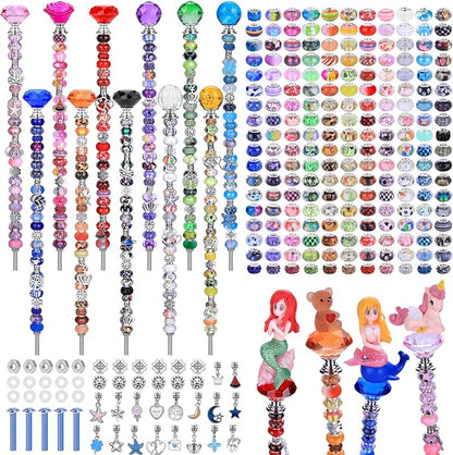 AIPRIDY 238 Pcs DIY Fairy Wand Garden Stakes Kit,Multiple Color Scheme European Beads Crystal Diamond Tops and 12 or 10 Inch Threaded Rods,Stainless Steel Stakes with Diamond Toppe (Hybrid)