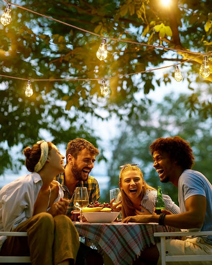 Brightown 30FT Solar String Lights Outdoor with 15 Shatterproof Bulbs, 8 Light Modes Vintage Hemp Rope LED Patio Lights, Waterproof Hanging Lights for Porch Garden Café Bistro Decor, Warm White