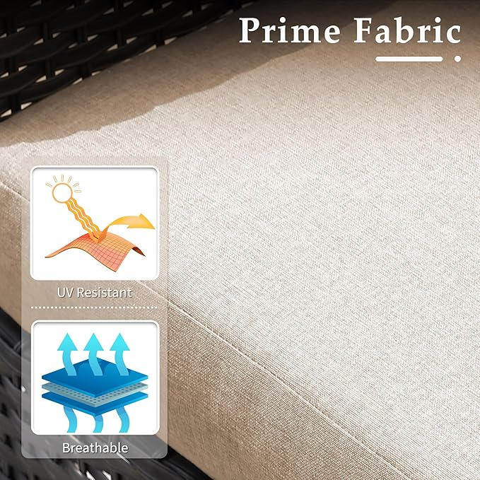 6-Piece Wicker Patio Furniture Set, All-Weather Rattan Conversation Bistro Loveseat Chair and Table Set for Backyard, Balcony and Deck with Soft Cushions and Metal Table(Beige)