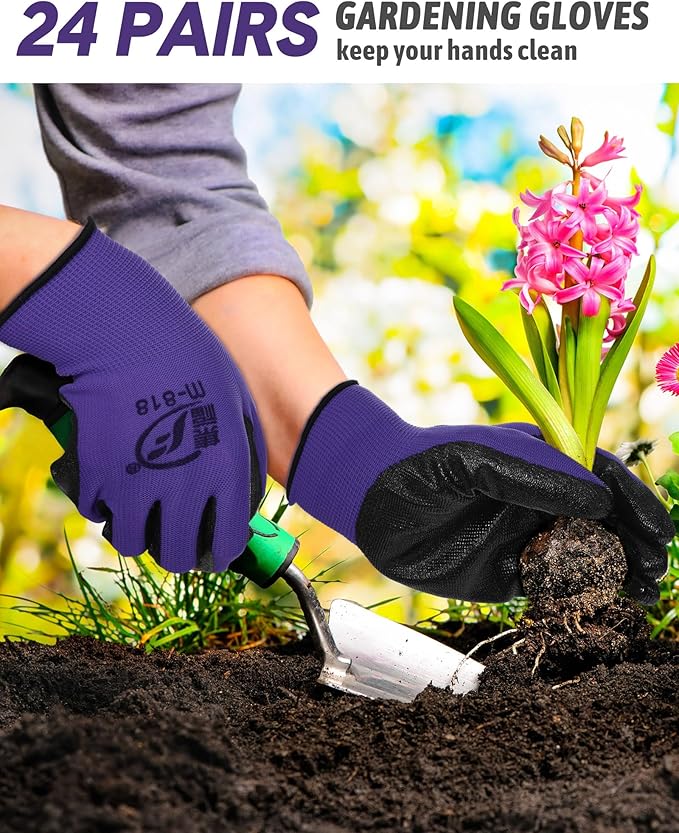 Nuogo 24 Pairs Gardening Gloves for Men Women Rubber Coated Landscaping Work Gloves Safety Work Construction