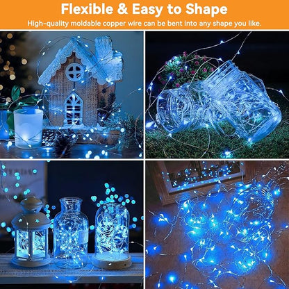 Solar String Lights Outdoor Waterproof 2 Pack Total 66ft 200LED 8 Modes Twinkle Lights Solar Fairy Lights for Patio, Garden Yard Party Wedding Tree Christmas Halloween Decoration, Blue