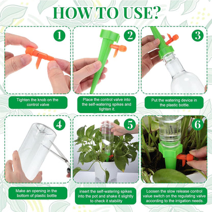 16 Set Plant Watering Devices with Self Watering Spikes and 26 oz Plastic Bottles Plant Waterer Devices with Adjustable Control Valve Switch Indoor Outdoor (Clear)