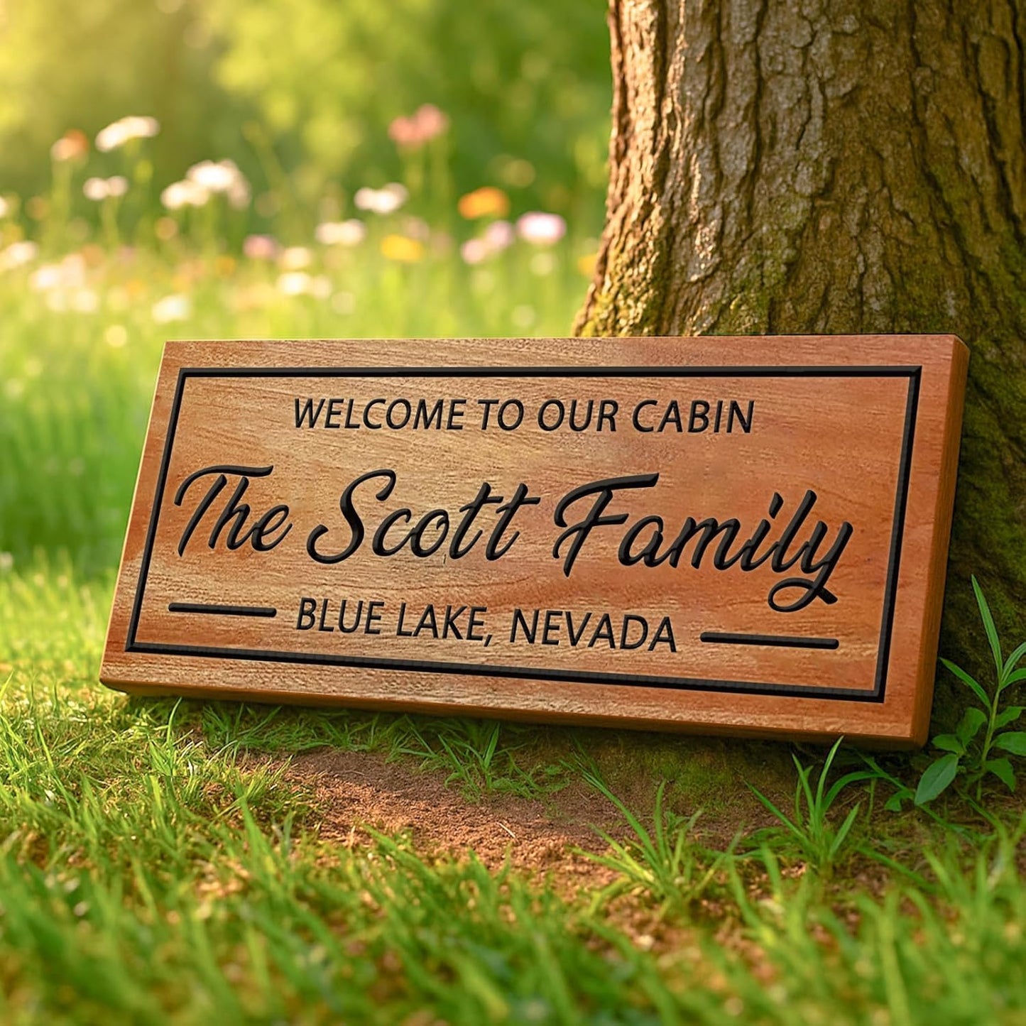 Personalized Carved Cabin Wood Sign Custom Family Name Sign Wooden Wall Decor Cabin Welcome Sign Anniversary Wedding Housewarming Gift