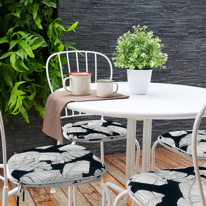 Indoor/Outdoor Chair Cushions 16x17 Inch, Patio Chair Cushions with Ties, All Weather Seat Cushions for Patio Furniture Home Garden Chair Use, Set of 4, Black Lush Leaves