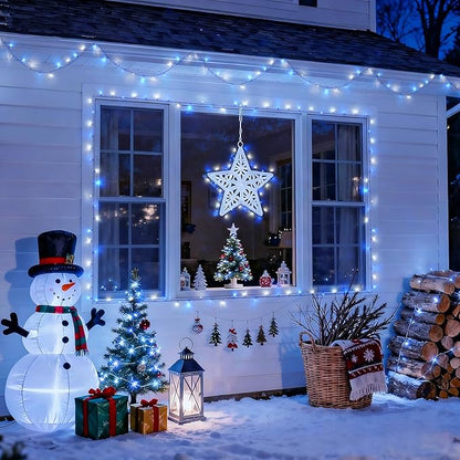 JMEXSUSS 2 Pack Blue & White Solar String Lights, Each 100 LED 33ft, Waterproof, 8 Modes for Outside Garden Patio Party Decoration