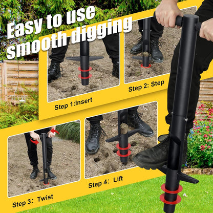 Bulb Planter Tool - 34" Long Handle Sod Plugger Lawn Plug Digger,Auto Plug Eject,Heavy Duty Garden Plant Hole Cutter for Grass,Tulip,Soil Transplant Plugging,Turf Repair Remover for Yard -Black