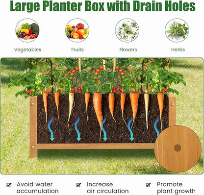 HAPPYGRILL Raised Garden Bed with Trellis, 71" Planter Raised Bed with Drainage Holes, Freestanding Garden Planter for Vine Climbing Plants, Wooden Planter Box for Yard Balcony(1, Yellow)
