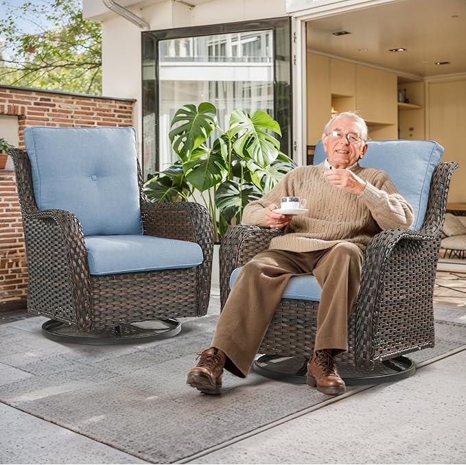 Outdoor Chair Cushions for Patio Furniture - 1 Pack Outside High Back Thick Water-Resistant Cushion 22x24 with Zipper Cover for Wicker Glider Rocking Chairs Loveseat Couch – Baby Blue/Buckle