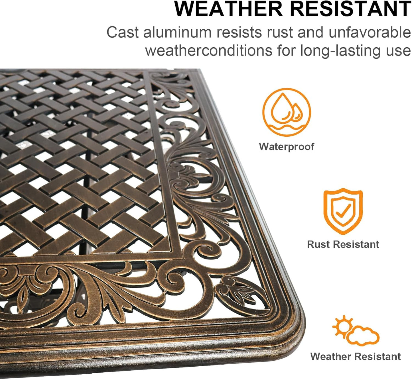 Rectangle Patio Table 59" Cast Aluminum Patio Dining Table with 2.56" Umbrella Hole, Weather-Resistant Outdoor Dining Table for 6-8 Person, Balcony Garden Table 59" x 35.5" x 29", Bronze