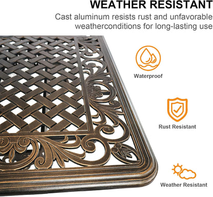 60" Rectangular Patio Dining Tables for 6 Person Cast Aluminum Round PatioTable with 2.5" Umbrella Hole, Wrought Iron Patio Bistro Table Metal Outdoor Bistro Dining Table for Garden,Bronze