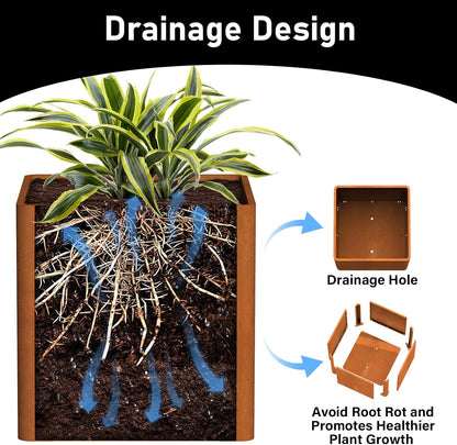Corten Steel Large Square Planter Box 20"x20"x21", Heavy Duty Planter for Commercial and Residential Use