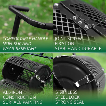 Heavy-Duty Compost Spreader for Lawn,Peat Moss Spreader,Fertilizer Spreader Roller with Adjustable Handle,Manure Spreaders for for Lawn Top Dressing,Seedling,Top Soil,Heavy Duty Metal Mesh Lawn Roller