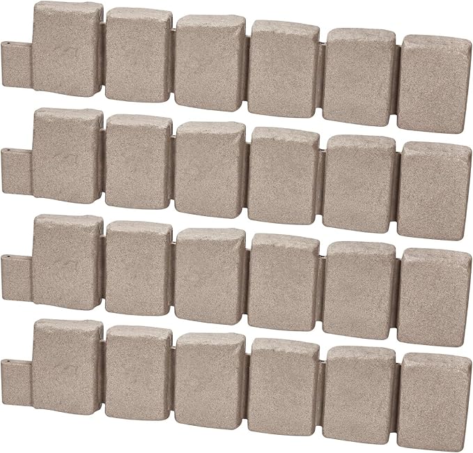 VEVOR Faux Stone Landscape Edging, No Dig Garden Edging Border, Flexible Blocks for Lawn Edging, Flower Beds, Driveway, Yards with 12 Spikes, 4 Pack 24 Bricks 16FT Kit, 47.2" Lx 4" W x 9" H, Beige
