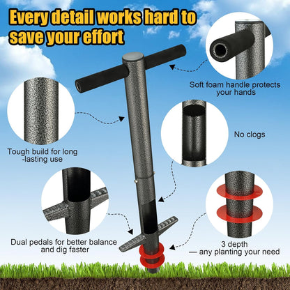 Bulb Planter Tool - 34" Long Handle Sod Plugger Lawn Digger,Auto Plug Eject,Heavy Duty Yard Garden Plant Hole Pluggers for Grass,Tulip Flower ,Soil Transplant Plugging,Turf Repair Transplanting