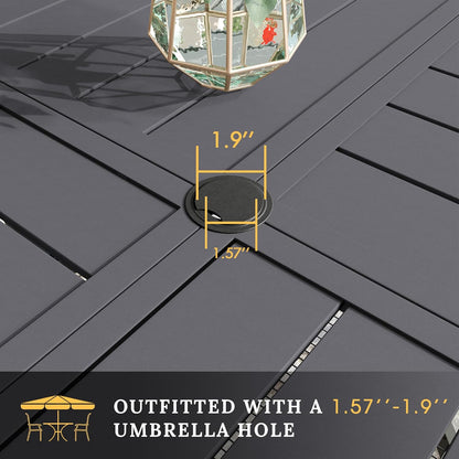 VICLLAX Round Patio Table with Adjustable Umbrella Hole for 8, All Weather Metal Outdoor Dining Table for Lawn Garden, 53.1" Outdoor Coffee Table, Grey Tabletop