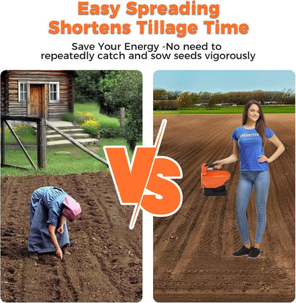 Seed Spreader, USB Rechargeable Handheld Grass Seed Spreader, Fertilizer Spreader with 8 Seed Settings & 6 Speed Levels, Lawn Spreader for Seed, Feed, Weed, and Salt (Battery Included)