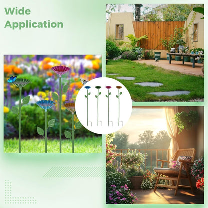 4 Pack Bee Watering Station, Metal Bee Feeder Cups with Colorful Flower Design,Butterfly Bee Bath Bowl for Outdoor Garden Yard Decor (Green, Blue, Yellow, Purple)