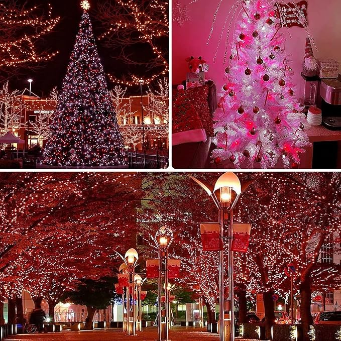 2 Pack 480 LED Solar Chrismas Lights Outdoor, 170 FT Super Long Solar String Lights for Outside with 8 Modes & Memory Function, Waterproof Twinkle Light for Xmas Tree Party Decorations (Red and White)