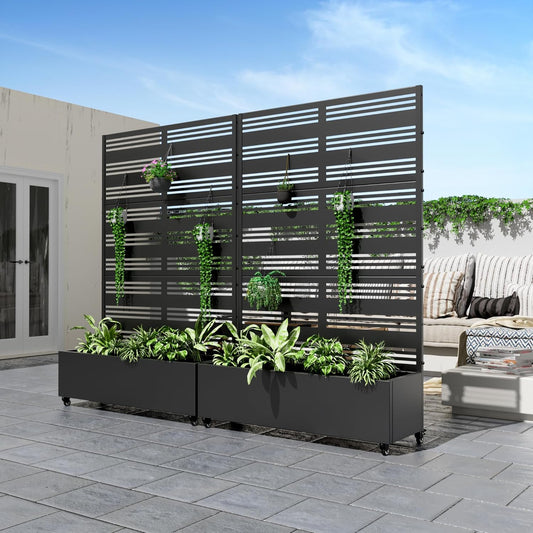 Casaphoria Metal Raised Garden Bed with Trellis and Wheels, 72"x47"x16" Planter Box for Climbing Plants, Vegetables & Vines, Features Drainage Holes and Privacy Screen (Black-Harold)