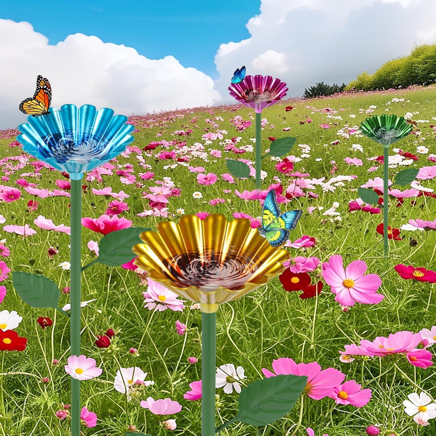 Bee Watering Station, 2 Pcs Metal Bee Water Feeder for Garden, Pollinator Water Feeder for Bees and Butterflies for Thirsty Pollinators（Red, Green）