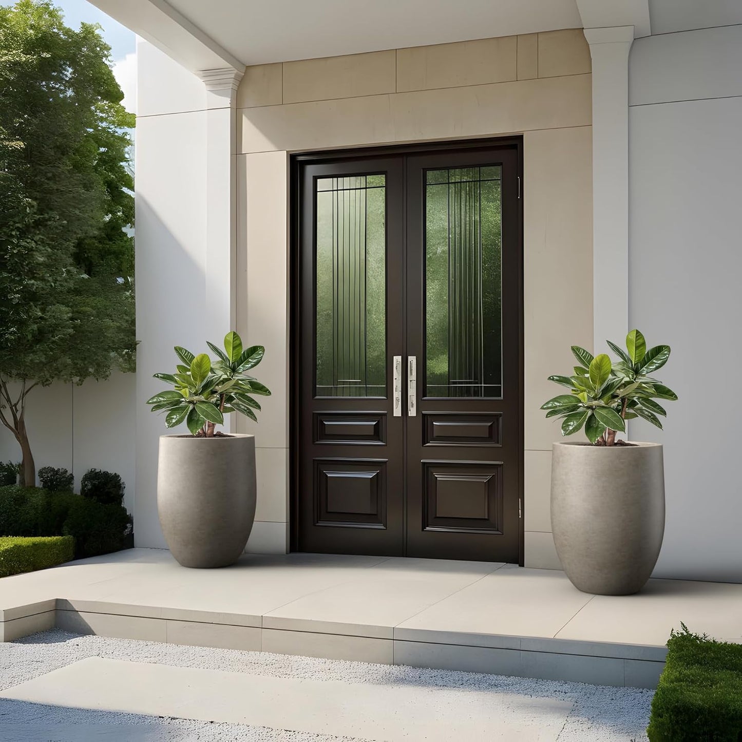 Kante Tall Concrete Planter, 21.7-Inch Height Weathered Concrete Large Indoor Outdoor Plant Pot with Drainage Hole for Patio Garden Home, Modern Decor for Flowers and Tree