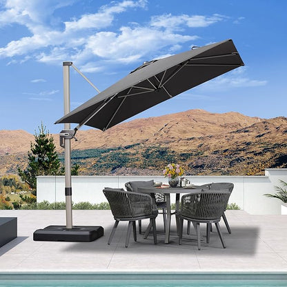 PURPLE LEAF 8' X 8' Patio Umbrella Outdoor Cantilever Umbrella, Aluminum Offset Umbrella with Champagne Frame and 360° Rotation for Pool Deck Garden, Grey