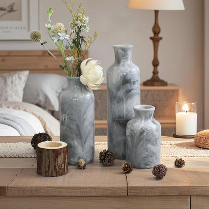 Resin 3 Piece Vase Set, Farmhouse Decor, Home Decorative Vase, Vases for Your Kitchen, Bedroom, Office, Living Room, Bathroom, & Shelf Centerpiece Table Decorations, Grey