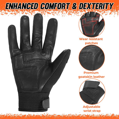 HLDD HANDLANDY Leather Work Gloves for Men & Women, Adjustable Wrist Cowhide Gardening Glove with Reinforced Palm for Driver