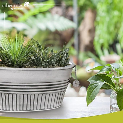 Headwind Vintage Collection 14-Inch Rustic White Oval Galvanized Tub with Handles – Metal Wash Basin Planter - Galvanized Metal Tub for Indoor & Outdoor Use by Robert Allen