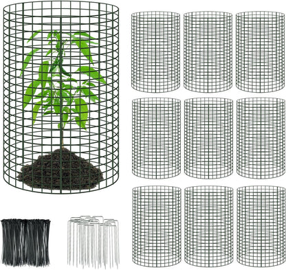 10 Packs 24"x 12" Large Wire Plant Protectors Wire Plant Cages Mesh Plant Cage Chicken Wire Cloche with Ground Stakes and Nylon Ties Protect Plants,Garden,Shrubs and Vegetables from Animals-30PCS