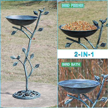 11.4" W x 31" H Cast Iron Pedestal Bird Bath, Birdbaths for Outdoors,Bird Bath for Outside,Vintage Metal Bird Bath Garden Yard Decor