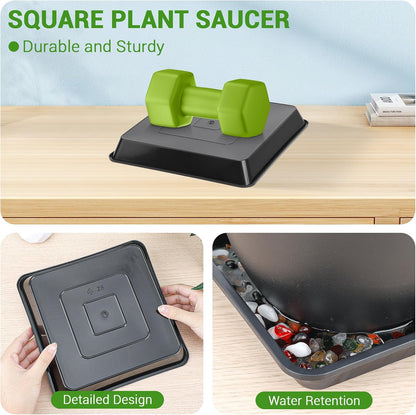 GREANER 8 Inch Humidity Tray, Black 6 PCS Plant Pot Drainage Tray, Indoor Plant Trays for Pots, Drip Trays for Potted Plants, Plastic Plant Trays for Pots, Seed Starter Growing Tray