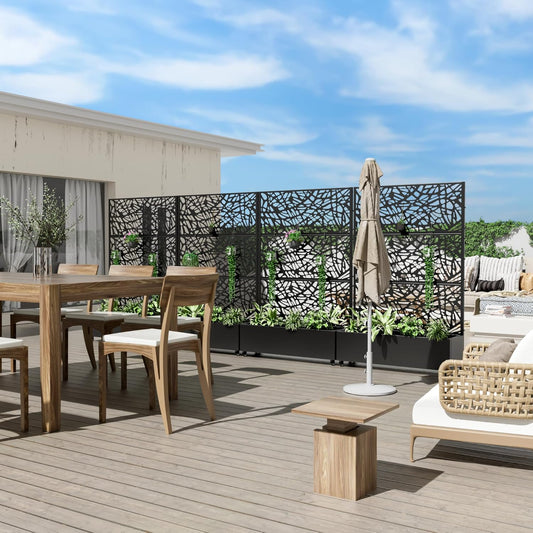 Casaphoria Metal Raised Garden Bed with Trellis and Wheels, 72"x47"x16" Planter Box for Climbing Plants, Vegetables & Vines, Features Drainage Holes and Privacy Screen (Black-Net)