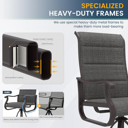 Amopatio Padded Patio Swivel Chairs Set of 4, Outdoor Dining Chairs with Ultra Soft Textilene High Back Seat & Metal Rocker Frame, for Backyard Deck Garden (Dark Gray)