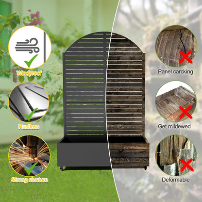 FENCY Metal Raised Garden Bed with Wheels and Trellis,Arched 73"x47"x16" Planter Box for Climbing Plants, Vegetables & Vines, Features Privacy Screen and Drainage Holes (Black-Louvered)