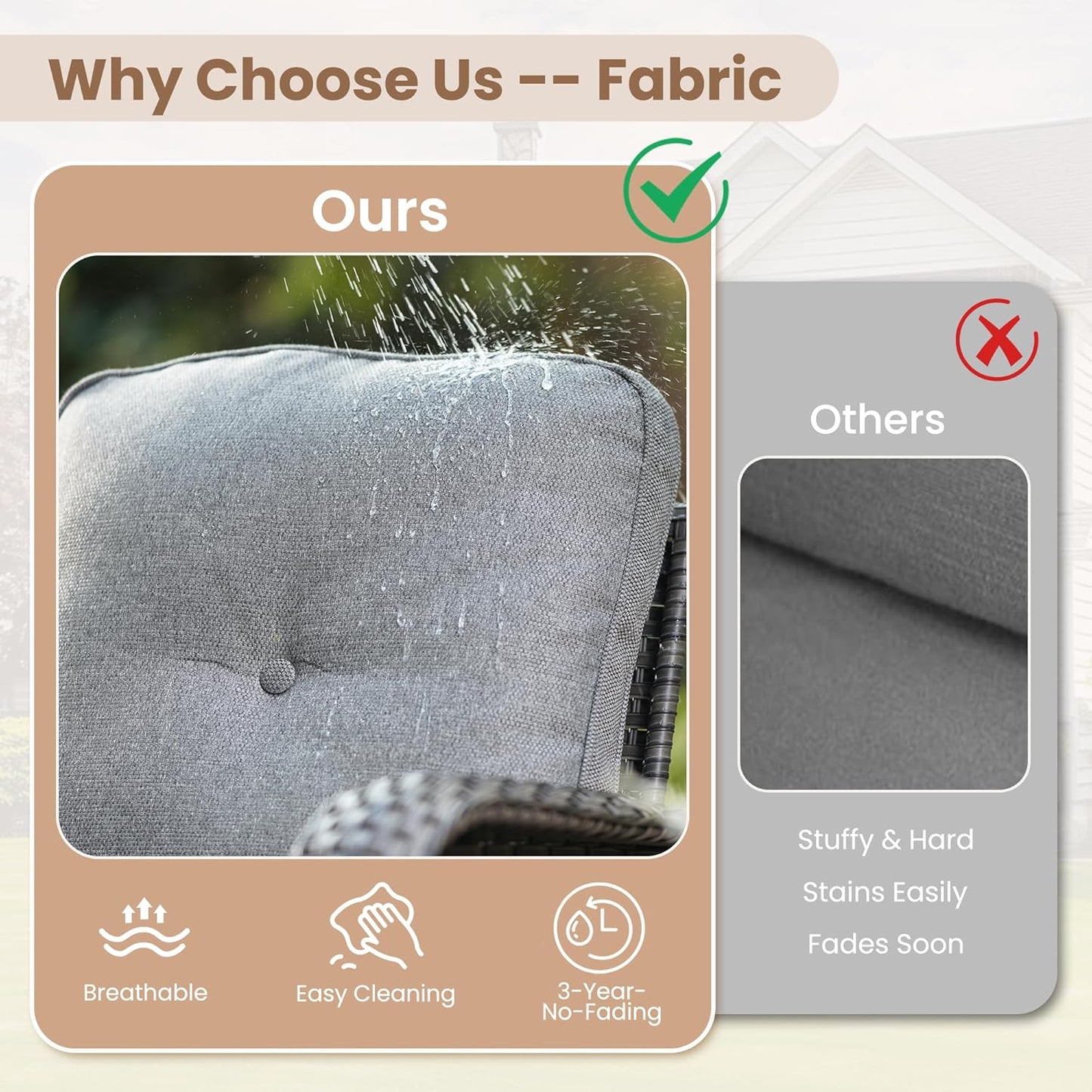 HOOOWOOO Patio Furniture Set,5 Pieces Outdoor Conversation Set,All Weather Wicker Loveseat Sofa Set with High Back Swivel Rocking Chairs Tables,Dark Gray