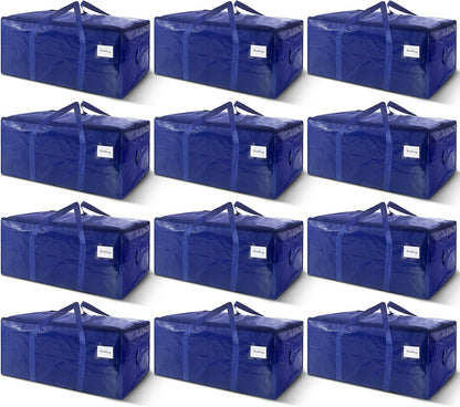 12 Pack Extra Heavy Duty Large Moving Bags with Strong Zipper & Carrying Handles, Sturdy Clothes Storage Bag Totes Bins, Packing Bags Moving Boxes College Moving Supplies, Dark Blue - 40 gal