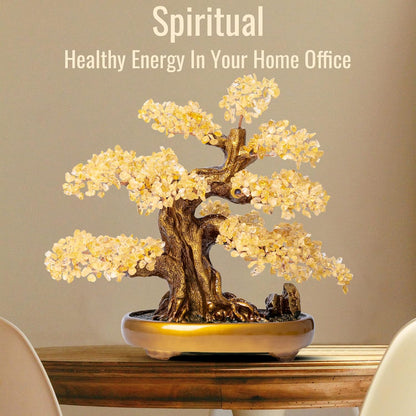 Natural Citrine Gemstone Crystal Bonsai Tree of Life Large Feng Shui Money Chakra Tree for Luck and Wealth Desk Decoration(1,251 Gem Count)