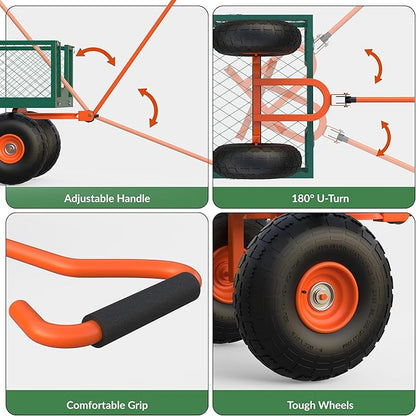 900LB Capacity Garden Cart, 3-in-1 Heavy Duty Utility Wagon with 13" All-Terrain Tires, Removable Mesh Sides & 180° Swivel Handle - Outdoor Yard Cart for Gardening, Farming, Patio Use