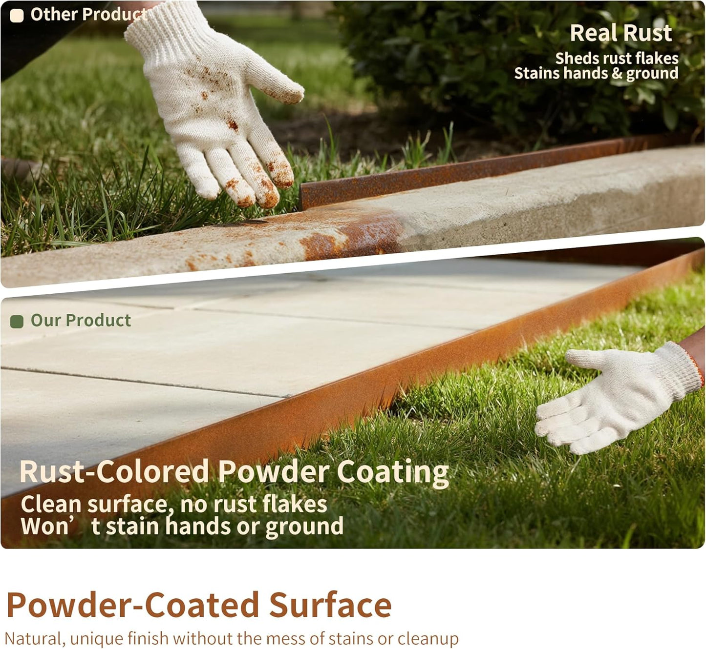 Worth Garden 20ft. Galvanized Steel Landscape Edging - 6-Pack 6.5" x 40" Metal Edging for Landscaping with 7 Stakes, Rust-Like Powder Coating Hammer-in Lawn Edging for Yard Pathway Divider