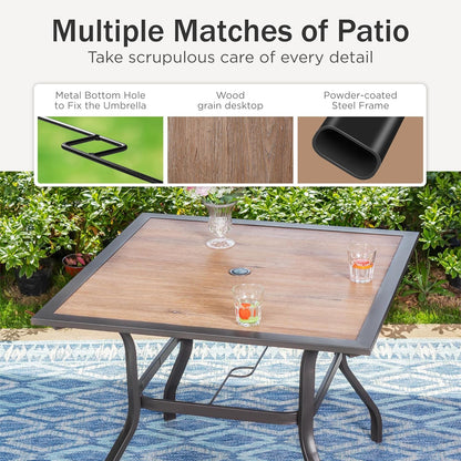 PHI VILLA 37" x 37" Patio Dining Table Outdoor Dining Furniture Umbrella Table with 1.57" Umbrella Hole, Steel Frame with Premium PVC Table Top for Patio, Lawn Garden