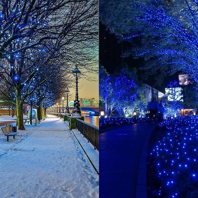 Upgrade Solar String Lights for Outside 2 Pack Total 180FT 500LED String Lights Outdoor with 8 Modes, IP65 Waterproof Outdoor Solar Twinkle Lights, Garden Tree Party Christmas Decorations, Blue