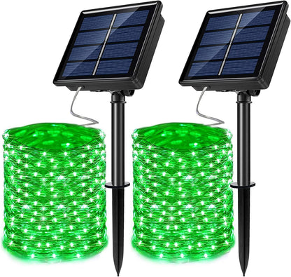 2 Pack Solar Powered Fairy String Lights Outdoor Waterproof 8 Modes Twinkle Christmas Decorations Lights, Each 33ft-100LED, 40ft-120LED, 66ft-200LED, 80ft-240LED, (Green, 33)