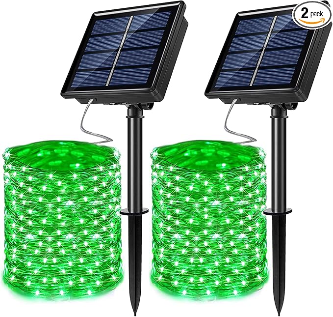 2 Pack Solar Powered Fairy String Lights Outdoor Waterproof 8 Modes Twinkle Christmas Decorations Lights, Each 33ft-100LED, 40ft-120LED, 66ft-200LED, 80ft-240LED, (Green, 66)