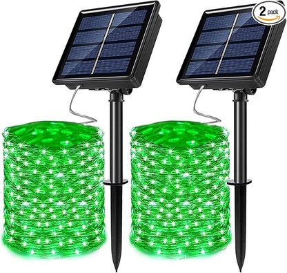 2 Pack Solar Powered Fairy String Lights Outdoor Waterproof 8 Modes Twinkle Christmas Decorations Lights, Each 33ft-100LED, 40ft-120LED, 66ft-200LED, 80ft-240LED, (Green, 66)