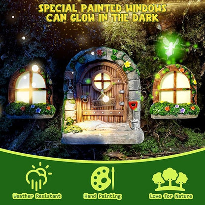 7 Pcs Fairy Doors for Trees Resin Fairy Garden Accessories Outdoor kit Fairy House Kit for DIY Micro Landscape Ornament